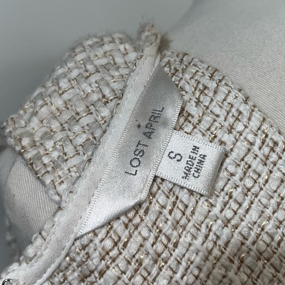 LOST APRIL  Anthropologie Sheath Tweed Dress Small S White Gold Sleeveless - Picture 4 of 4